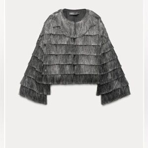 Zara NWT Fringe Jacket with Metallic thread size XS!